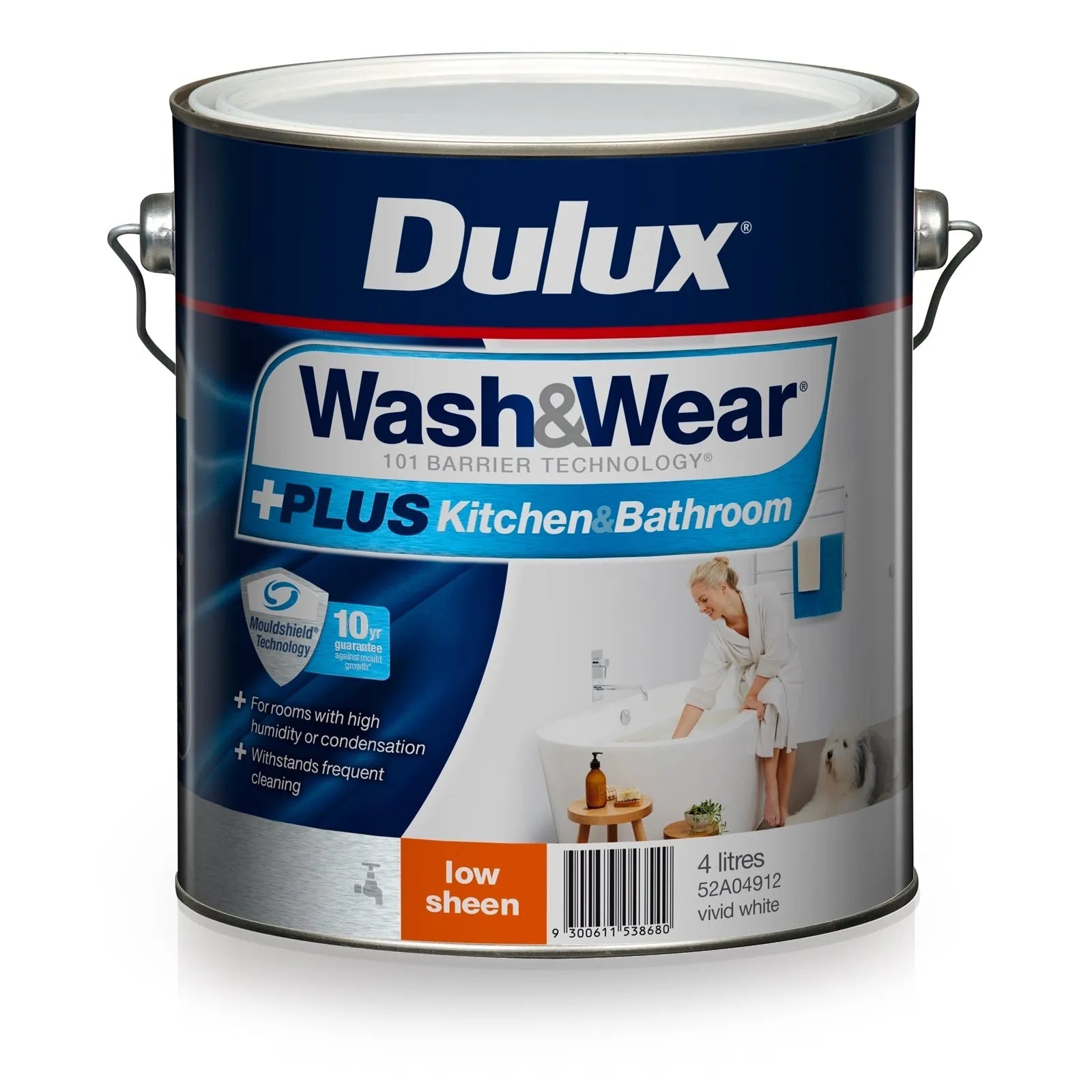 Dulux Wash&Wear +Plus Kitchen & Bathroom Vivid White 4L