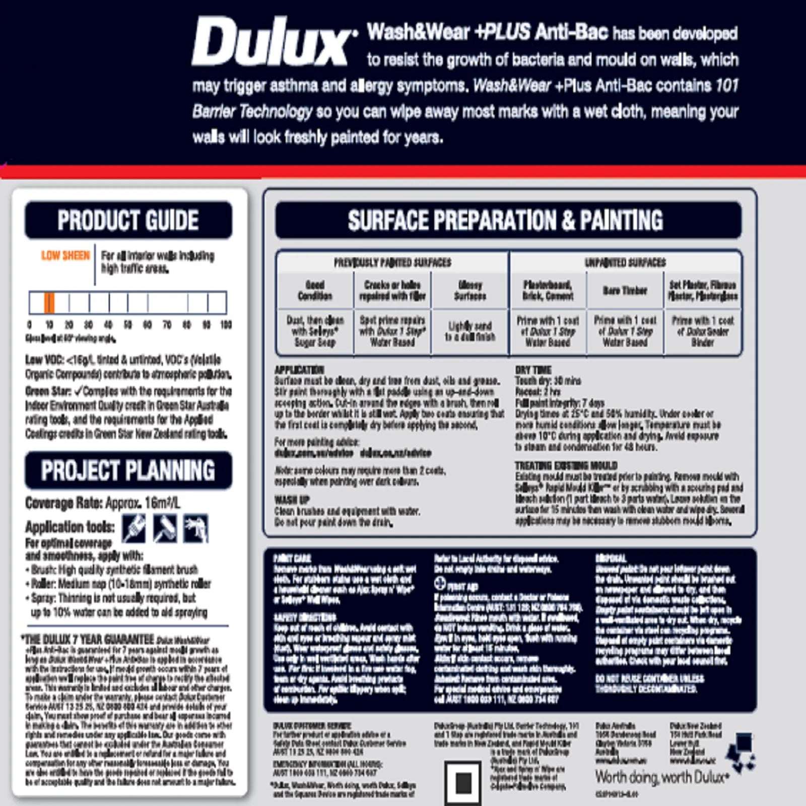 Dulux Wash&Wear +Plus Kitchen & Bathroom Vivid White 4L
