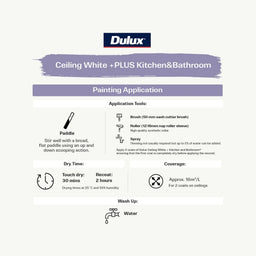 Dulux White Ceiling +PLUS Kitchen & Bathroom Paint - 1L