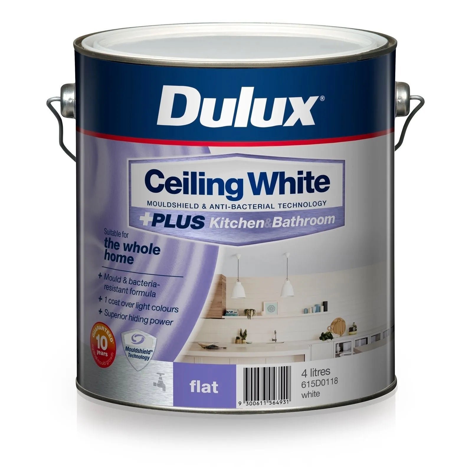 Dulux White Ceiling +PLUS Kitchen & Bathroom Paint - 4L