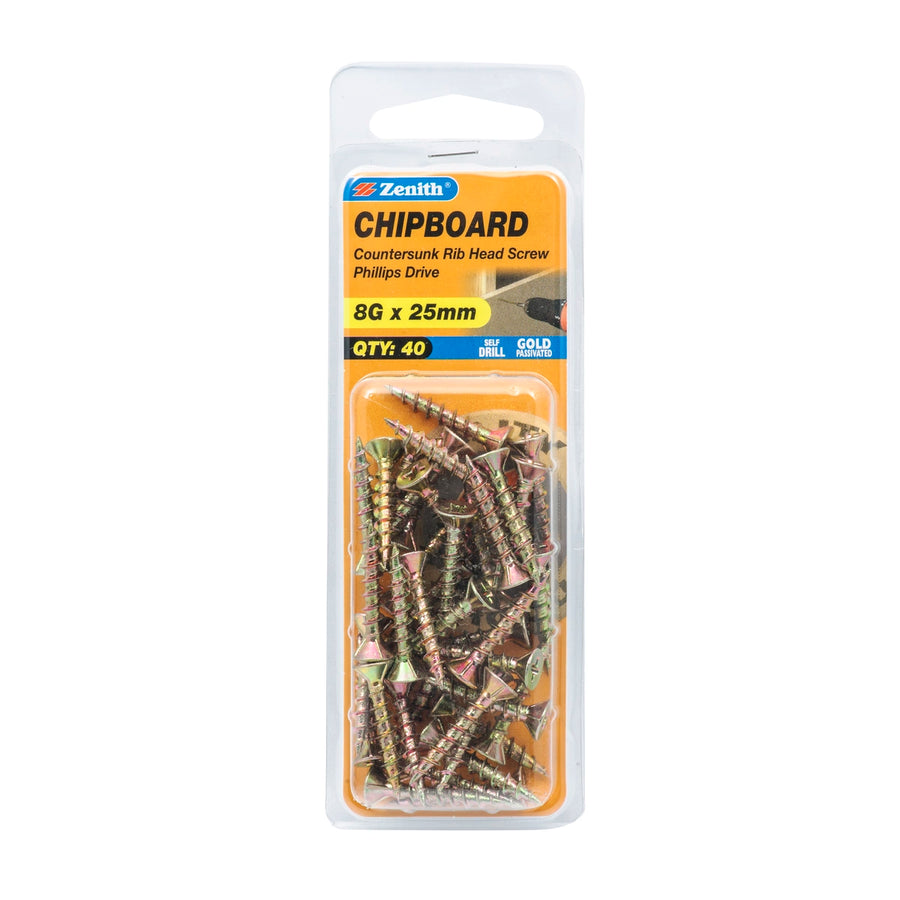 Zenith Chipboard Screw GP PHL 8G x 25mm (500pk)