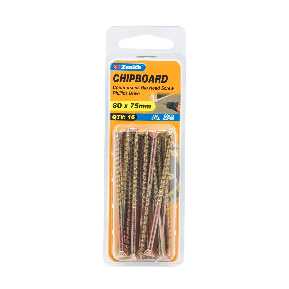 Zenith Chipboard Screw GP PHL 8G x 75mm 50pk