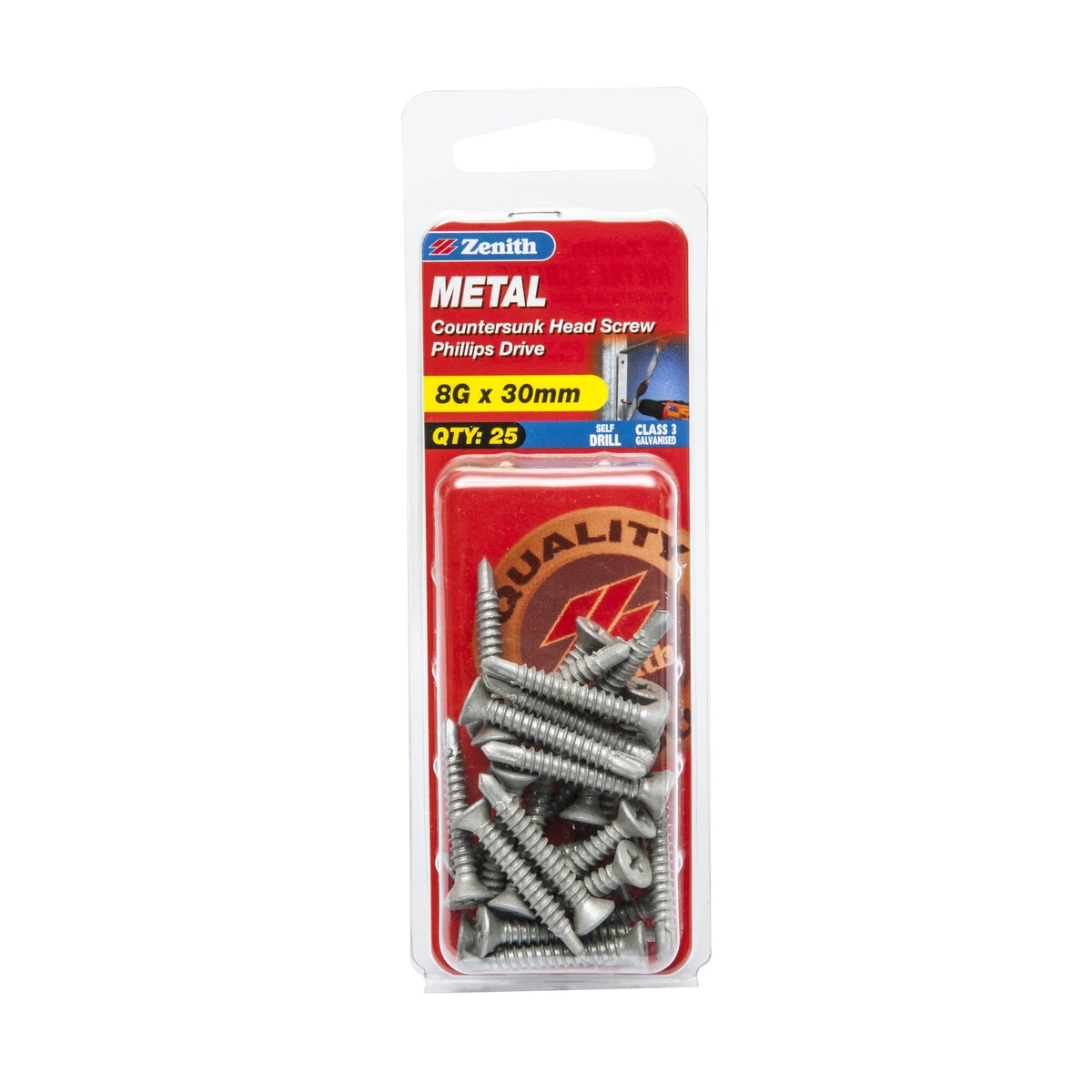 Zenith Metal Screws Countersunk Head 8G x 25mm 30 Pack