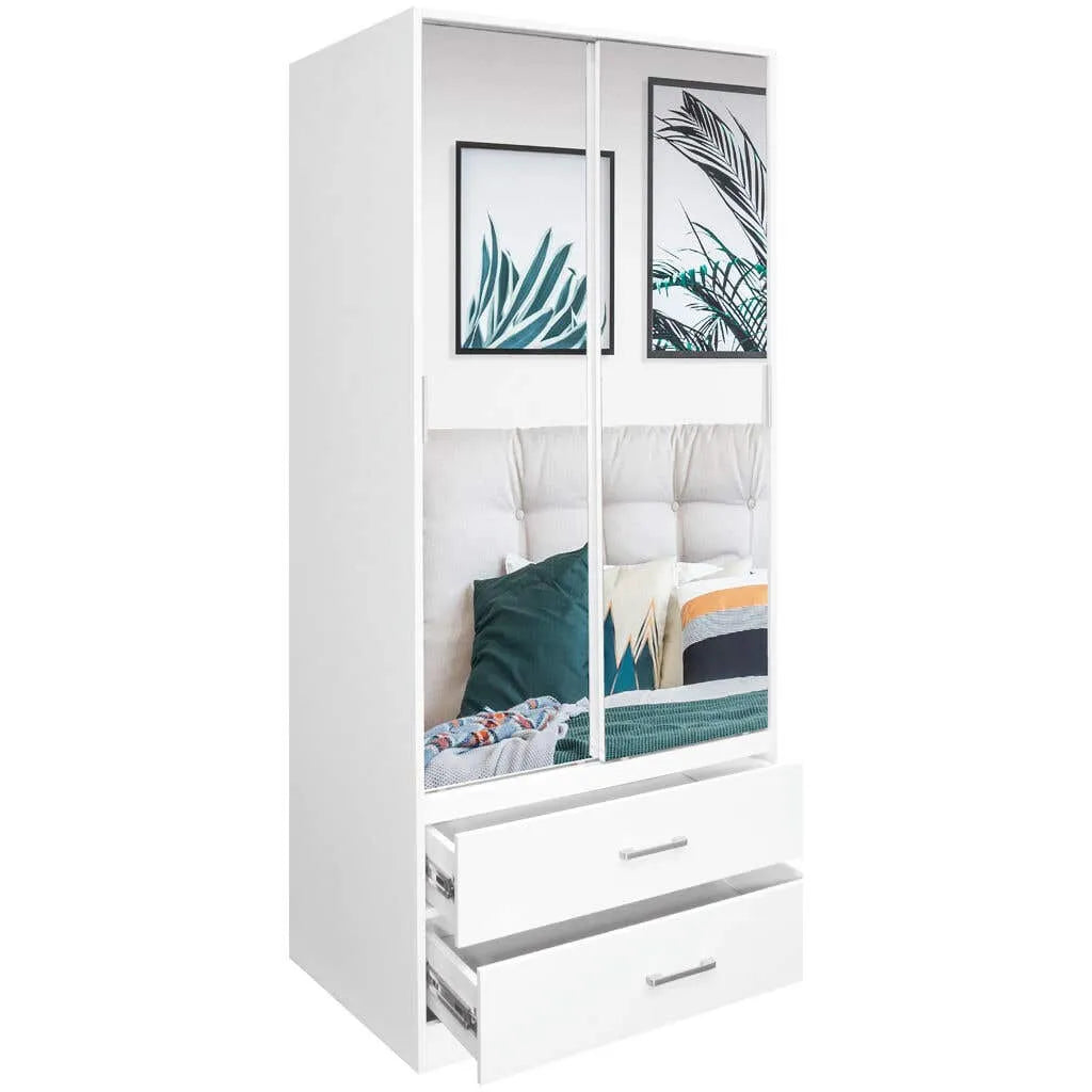 Faulkner Sliding 2 Mirror Doors 2 Drawer Wardrobe 800mm