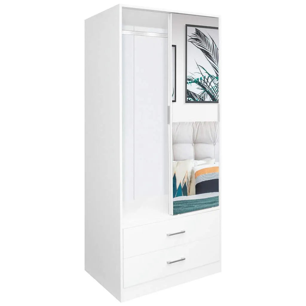 Faulkner Sliding 2 Mirror Doors 2 Drawer Wardrobe 800mm