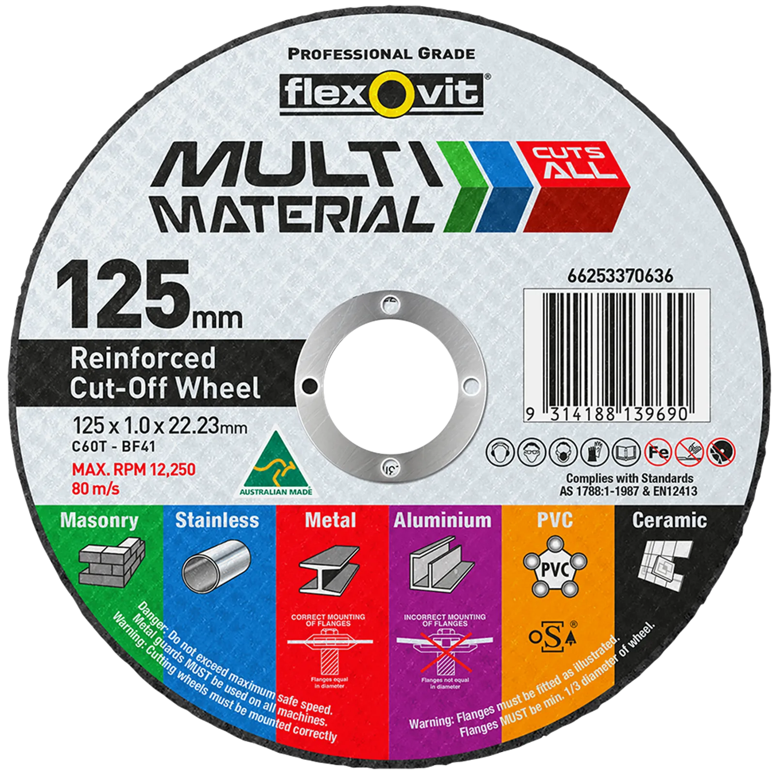 Flexovit 125 x 1.0 x 22.2mm Multi Material Reinforced Cut Off Wheel