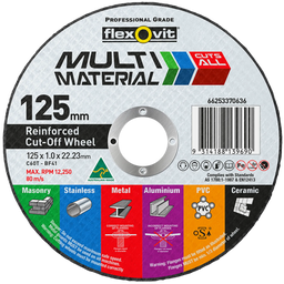 Flexovit 125 x 1.0 x 22.2mm Multi Material Reinforced Cut Off Wheel