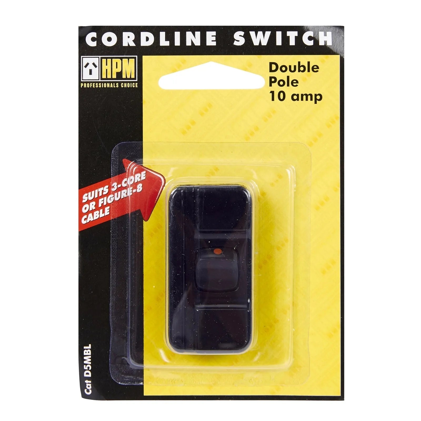 HPM Cordline Switch 10A Double Pole Black