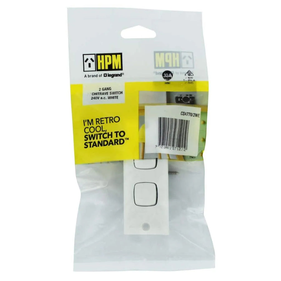HPM Excel 10A Switch Architrave 2 Gang White