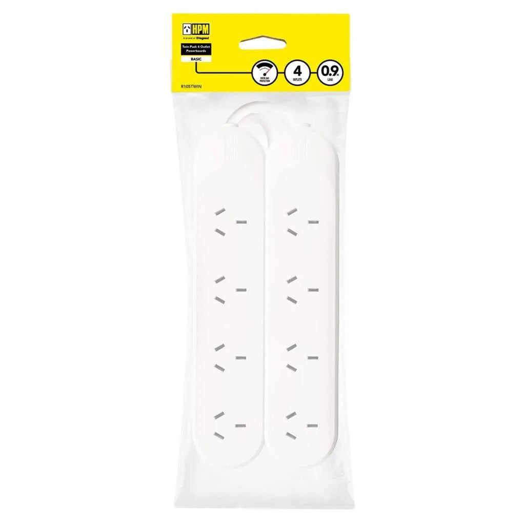 HPM Standard 4 Outlet Powerboard - 2 Pack