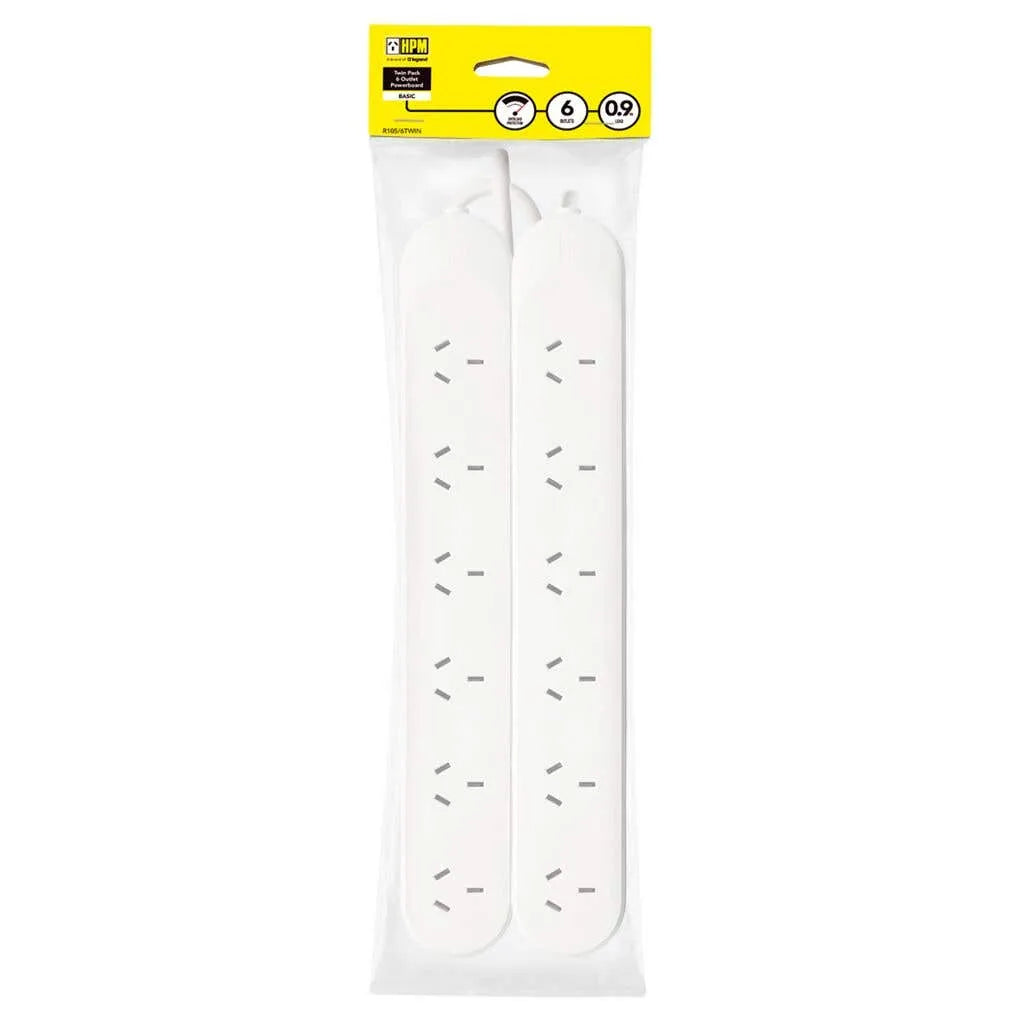 HPM Standard 6 Outlet Powerboard - 2 Pack