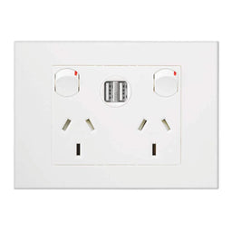 HPM VIVO 10Amp Double Powerpoint with 2 Integrated USB 2.4A Chargers White