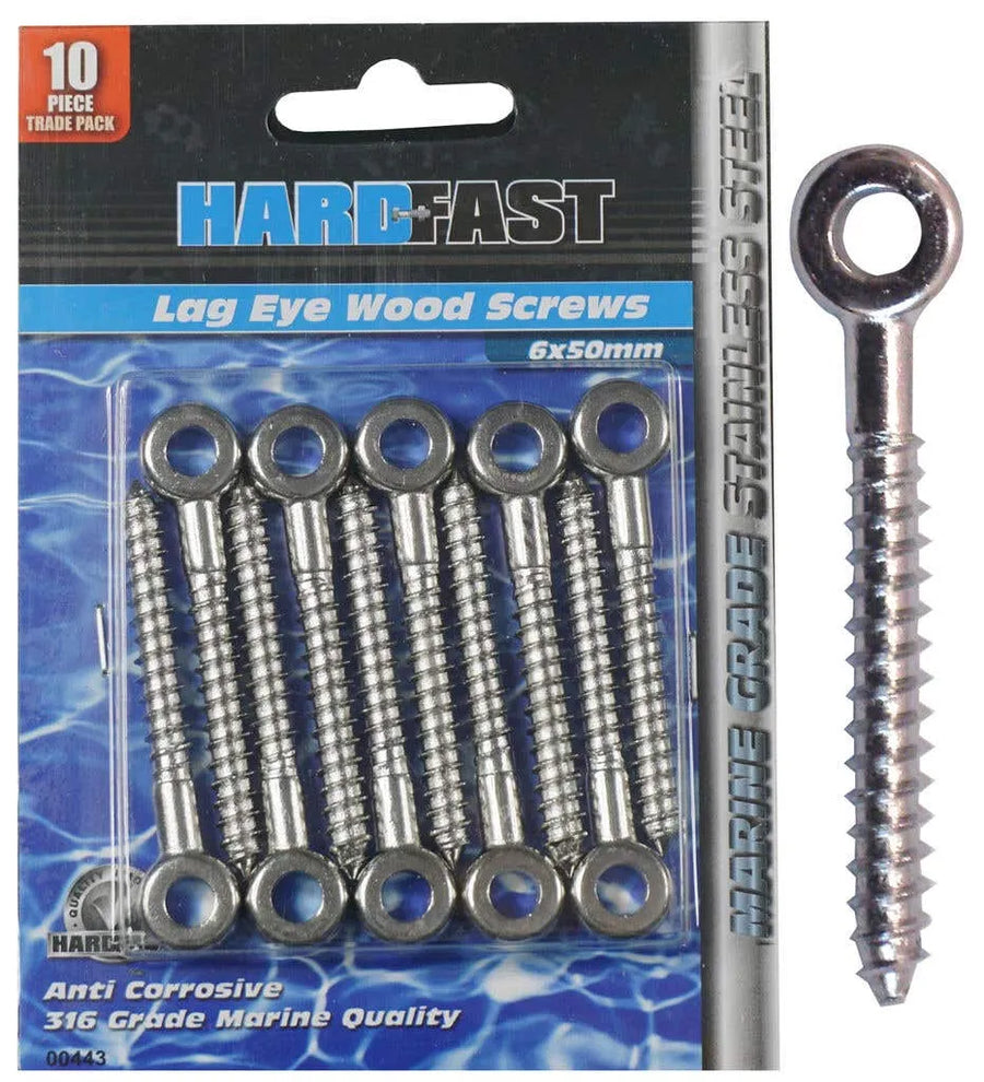 Hardfast Lag Eye Wood Screw Stainless Steel 6 x 50mm - 10 Pack