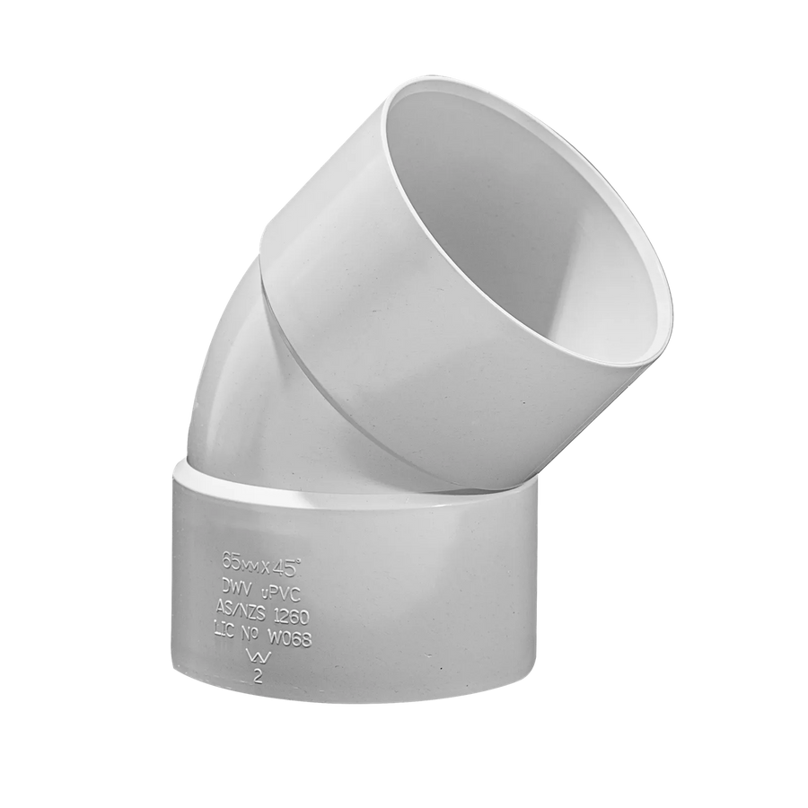 Holman PVC DWV Bend F&F Plain 45 Degree 65mm