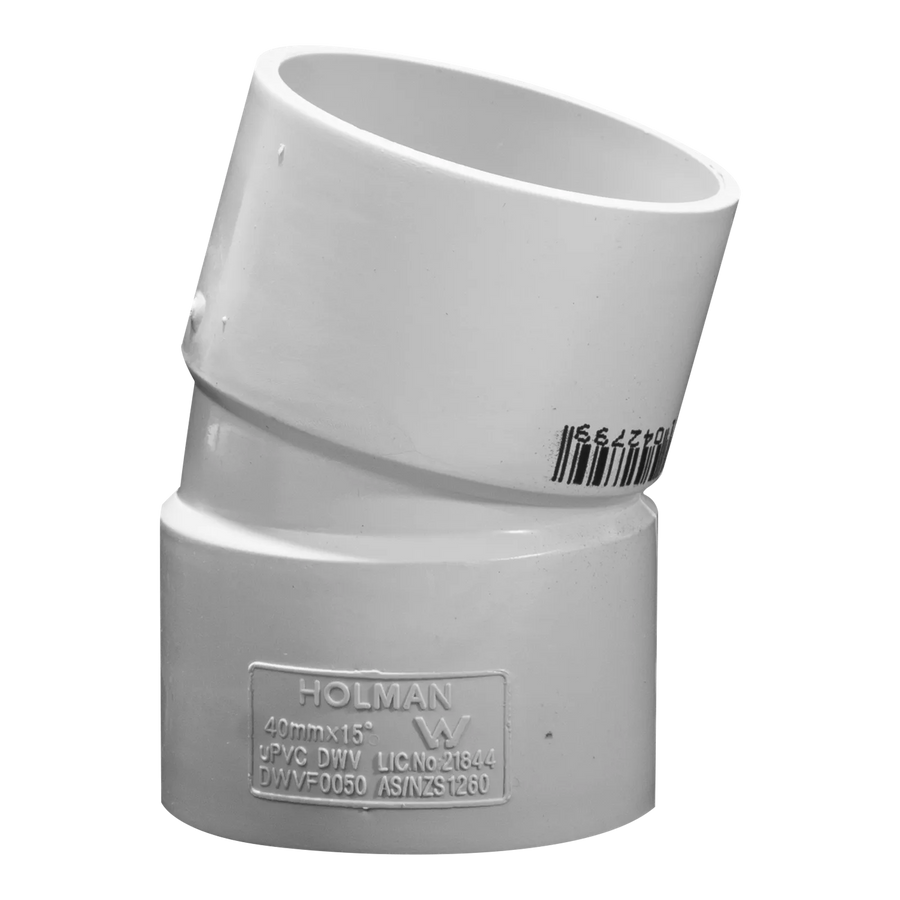 Holman PVC DWV Bend Plain 15 Degree 40mm