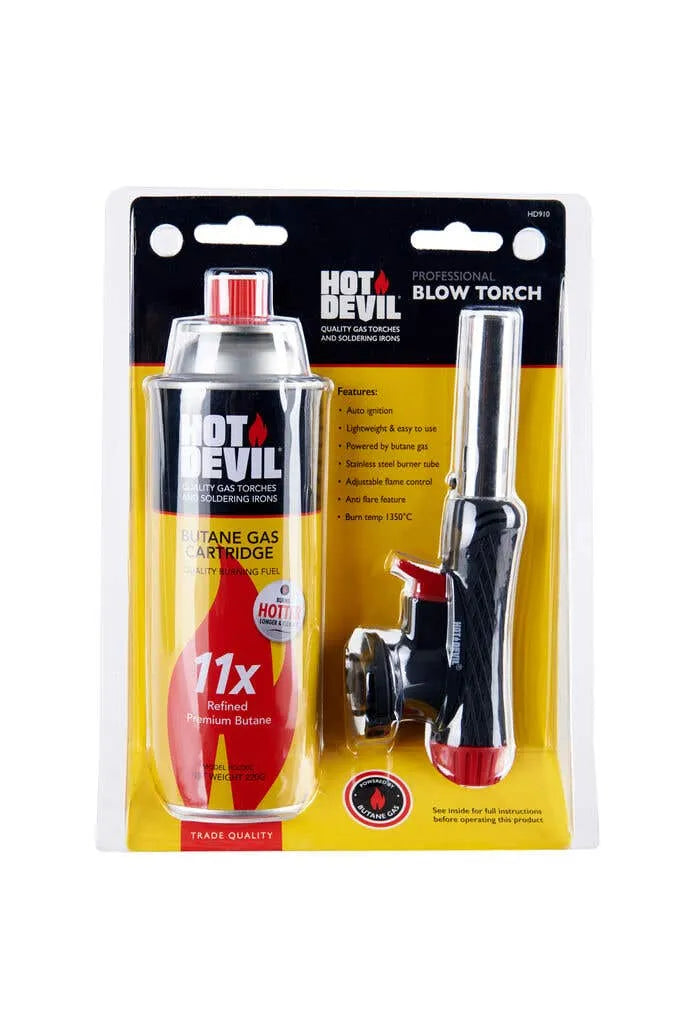 Hot Devil Professional Blow Torch with Butane Gas Cartridge HD910