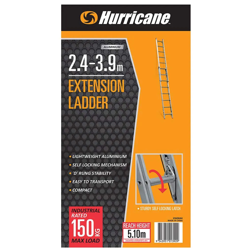 Hurricane 2.4 -3.9m Extension Ladder 150kg Industrial
