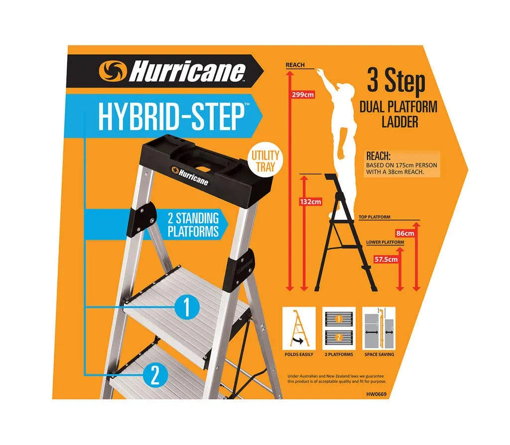 Hurricane 3 Step Dual Platform Ladder 120kg