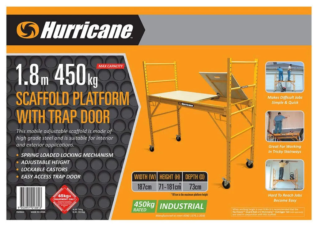 Hurricane Scaffold Platform with Trap Door 450kg Industrial 1.8m