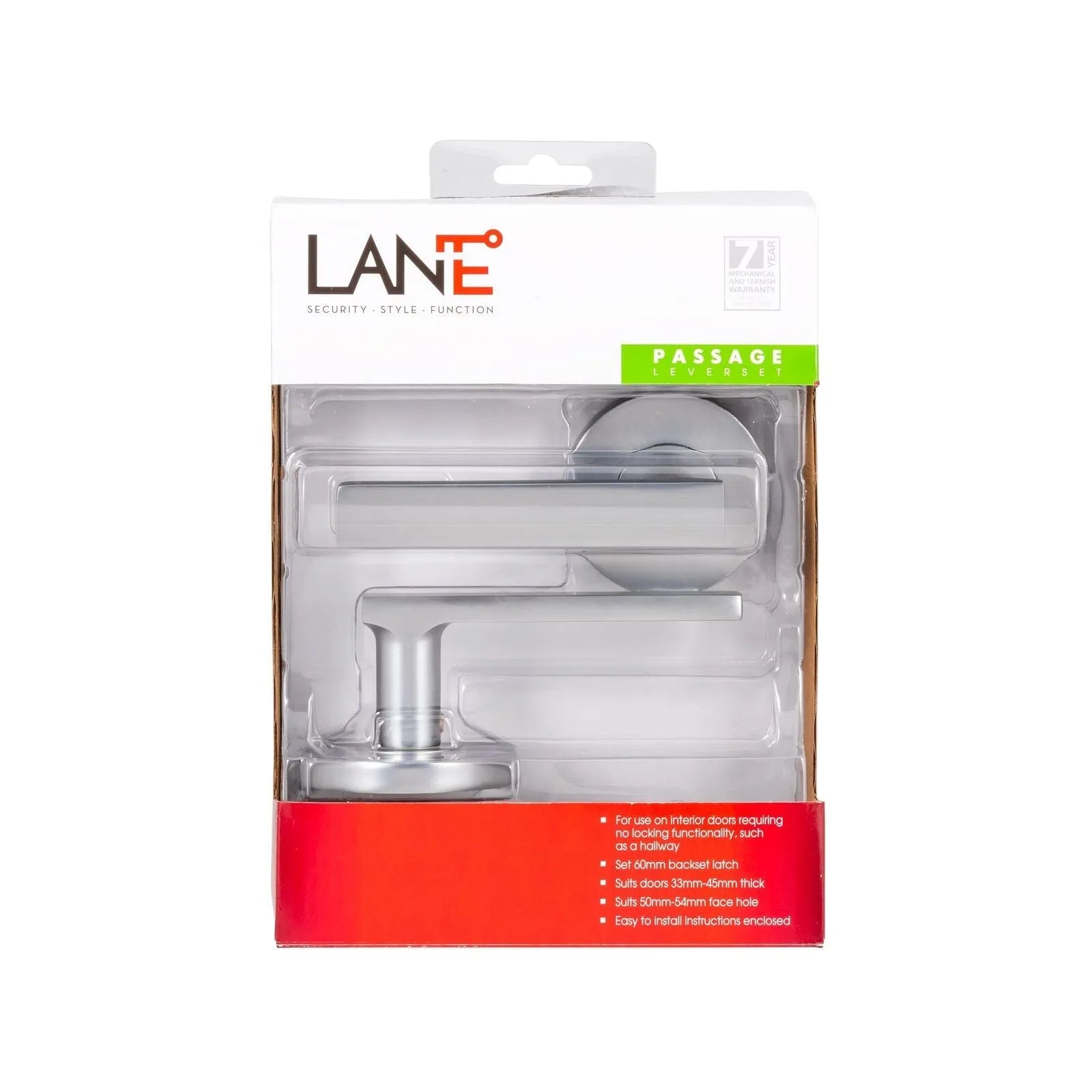 Lane 65mm Brushed Satin Chrome Tovetto Round Passage Lever