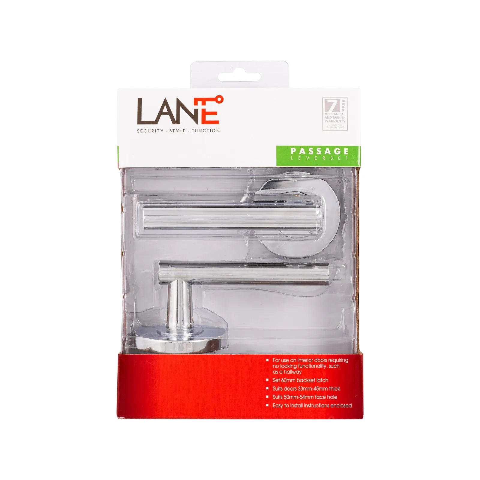 Lane 65mm Polished Chrome Buckingham Lever Passage Set