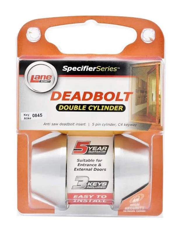 Lane Standard Round Deadbolt Double Cylinder Brushed Satin Chrome