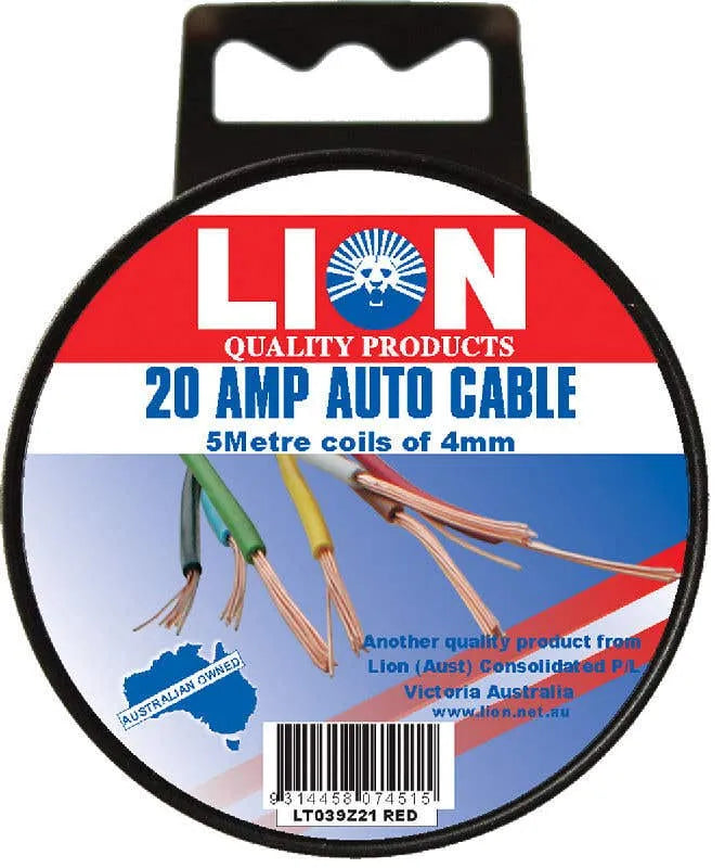 Lion 20A x 4mm Auto Cable Red 5m