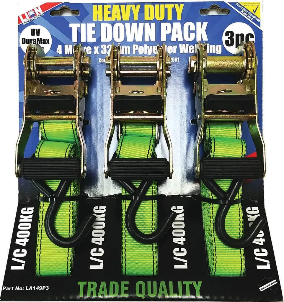 Lion Heavy Duty Ratchet Tie Down Set - 3 Pack