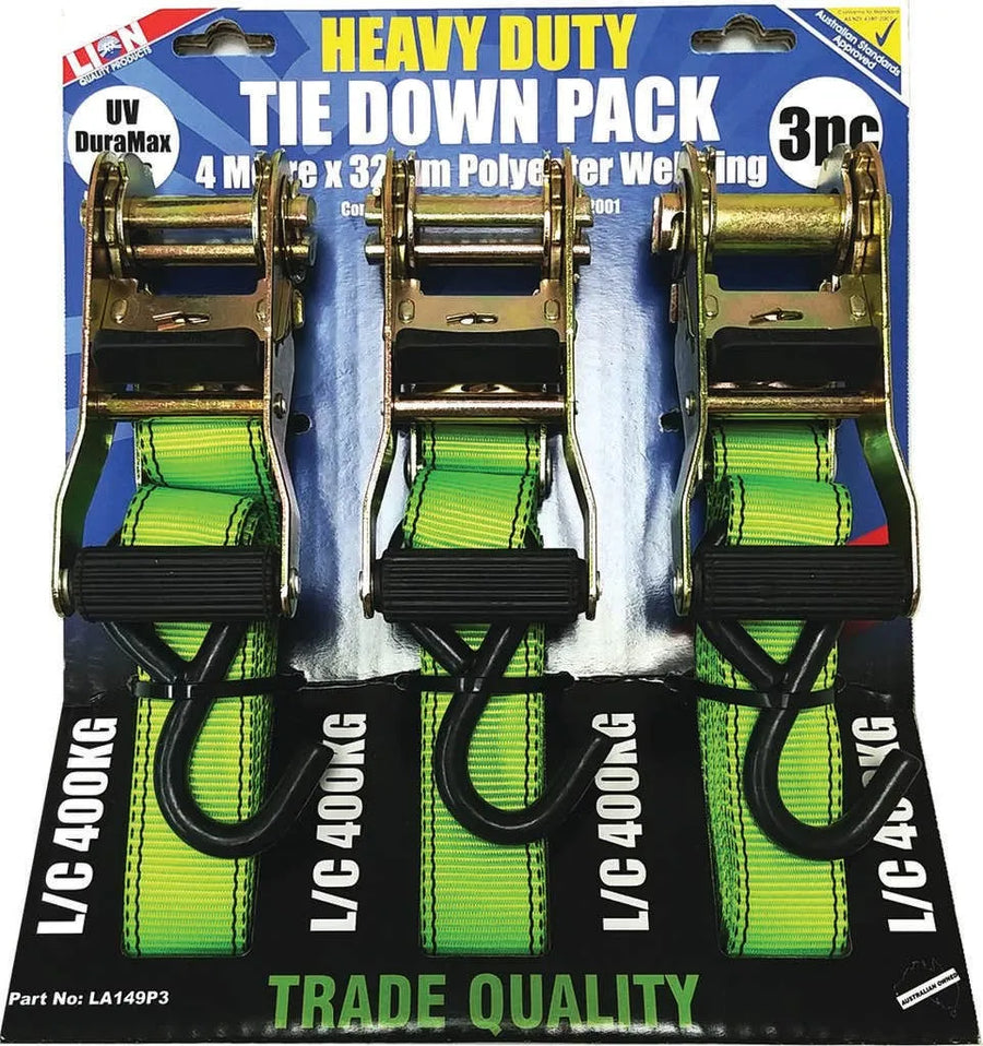 Lion Heavy Duty Ratchet Tie Down Set - 3 Pack
