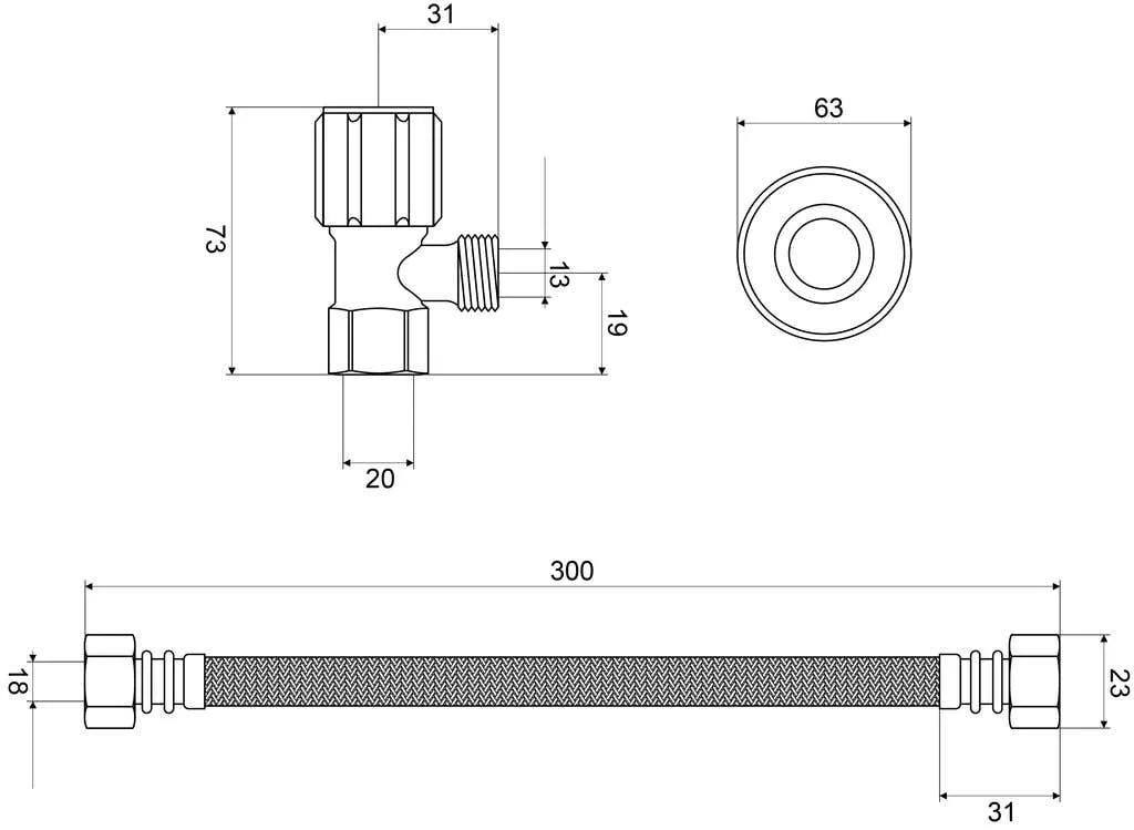 Mildon Mini Cistern Cock with 300mm Flex connector