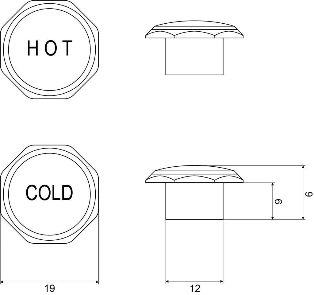 Mildon Standard Tap Handle Button Hot & Cold Chrome