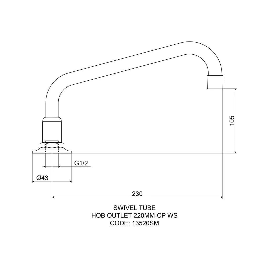 Mildon Swivel Tube Hob Spout 220mm Chrome