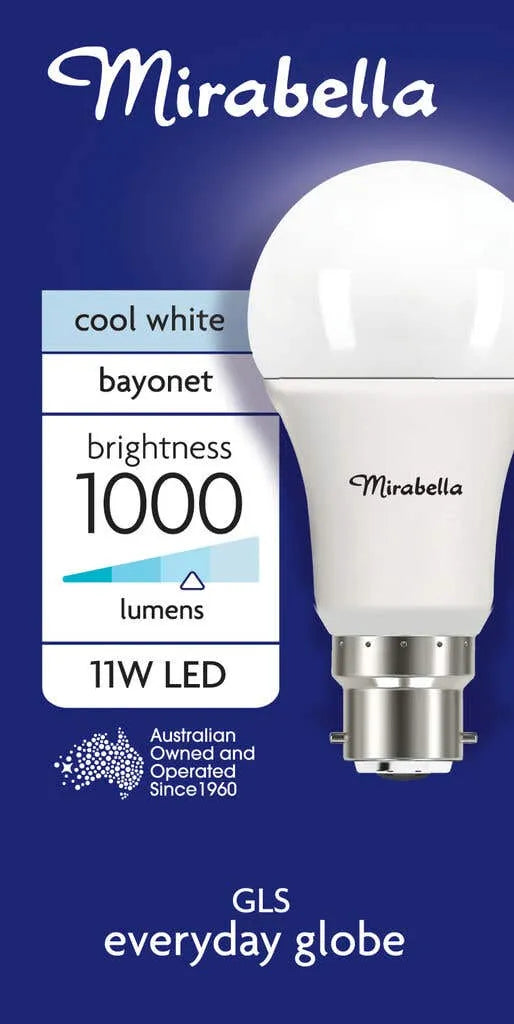 Mirabella 11W LED Gloss Everyday Globe Bayonet Cool White