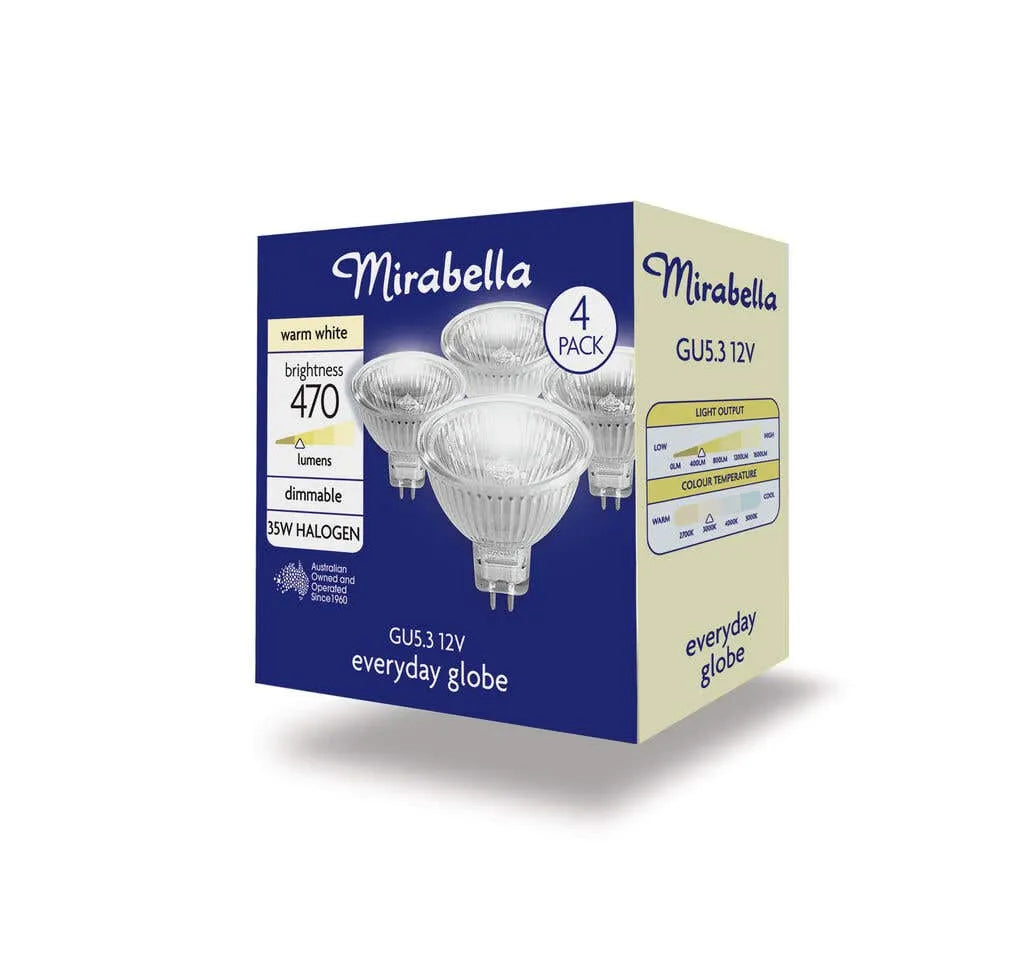 Mirabella Halogen GU5.3 Globe Warm White Dimmable 35W - 4 Pack