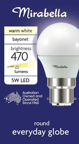 Mirabella LED Fancy Round Globe 5.5W BC Warm White