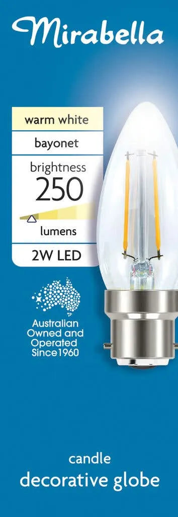 Mirabella LED Globe Filament Candle 2W BC Warm White