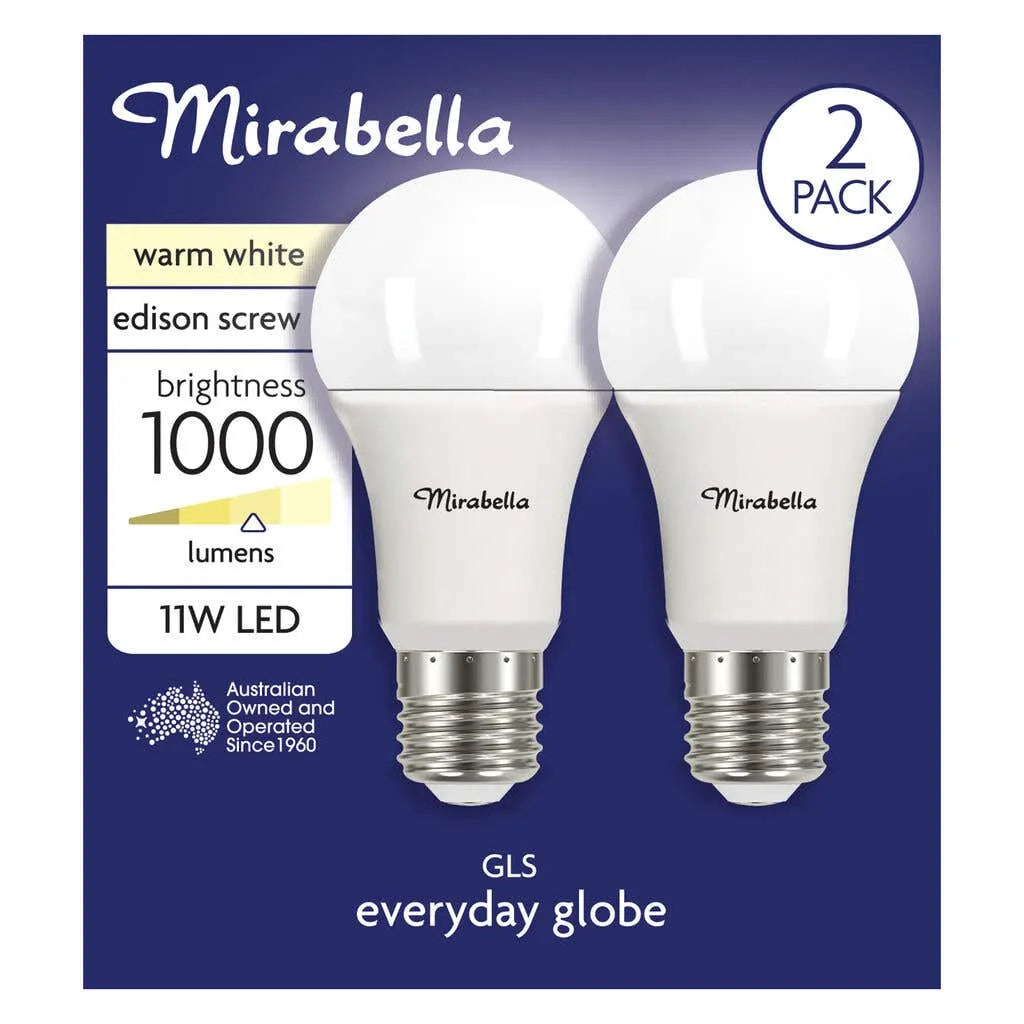 Mirabella LED Gloss 11W 1000Lumens 2700K ES Warm White - 2 Pack