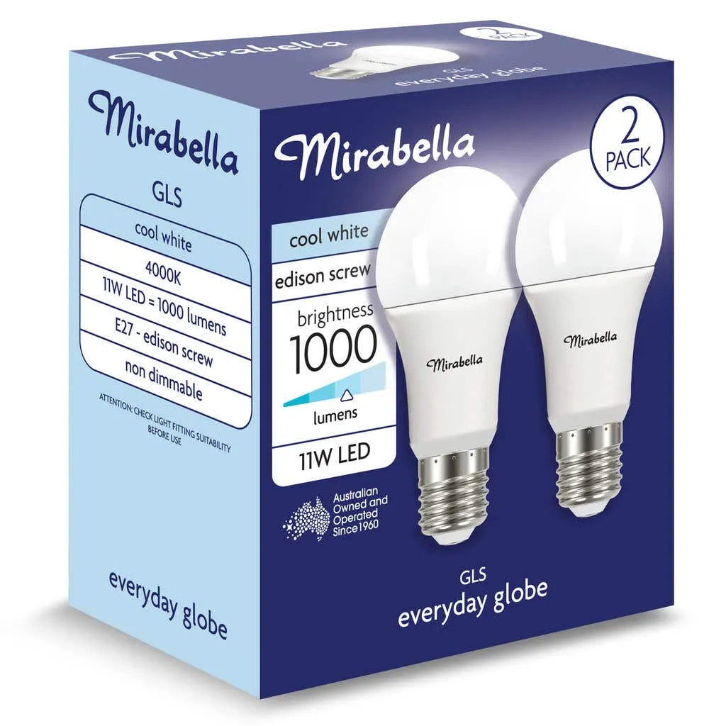 Mirabella LED Gloss 11W 1000Lumens 4000K ES Cool White - 2 Pack