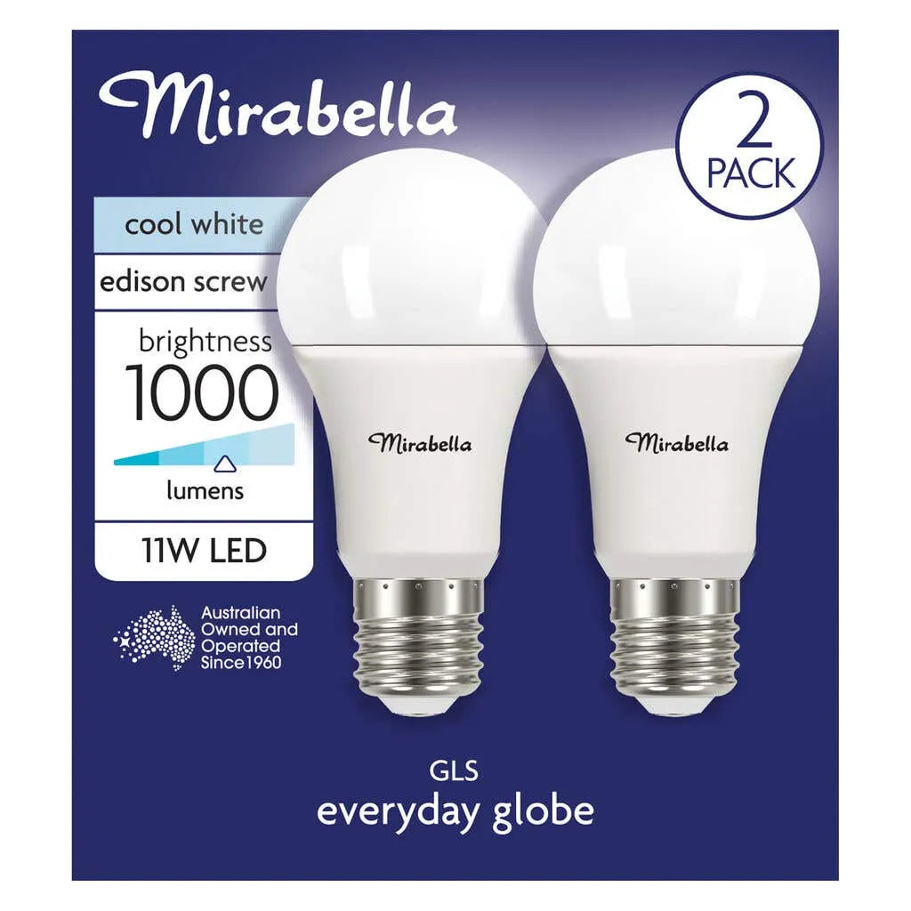 Mirabella LED Gloss 11W 1000Lumens 4000K ES Cool White - 2 Pack