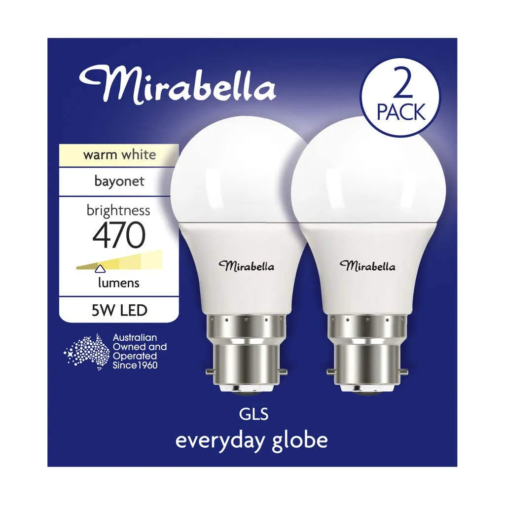 Mirabella LED Gloss 5W 470Lumens 2700K BC Warm White - 2 Pack