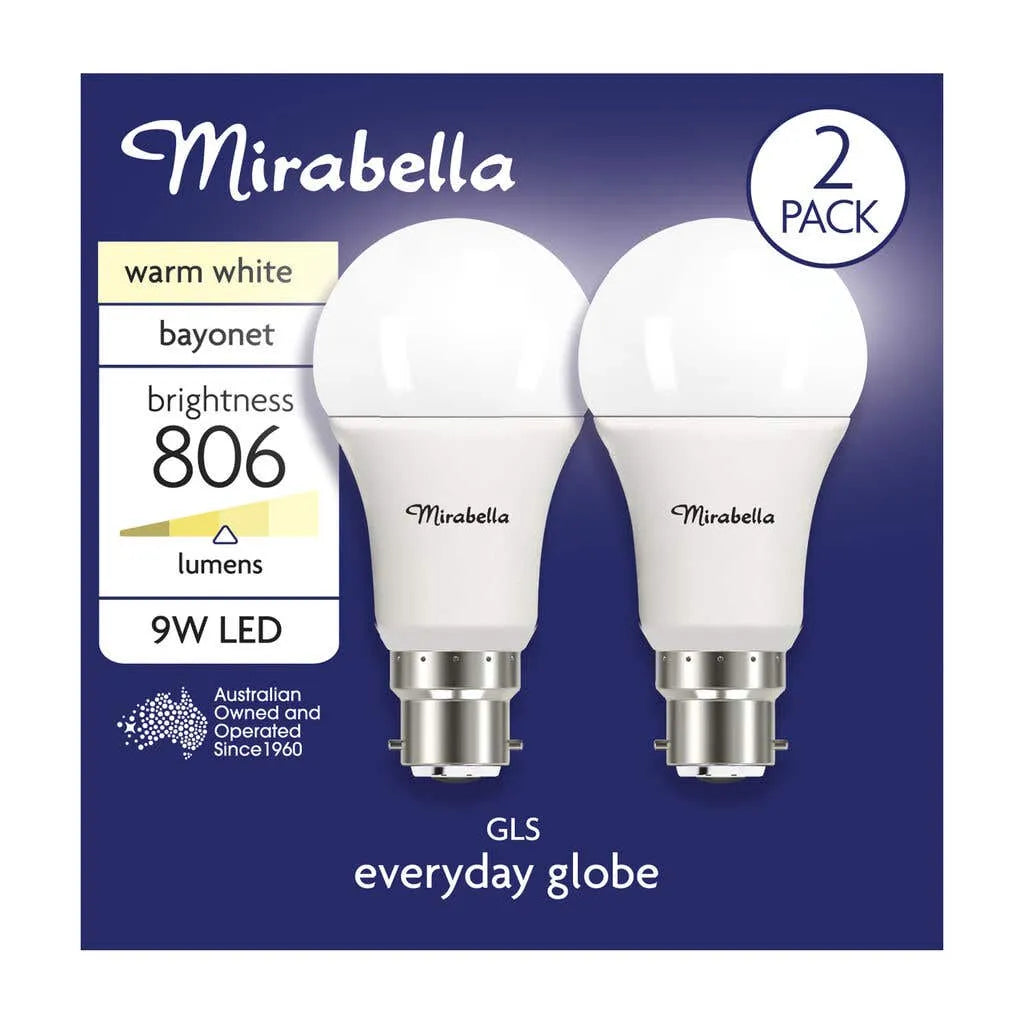 Mirabella LED Gloss 9W 806Lumens 2700K BC Warm White - 2 Pack