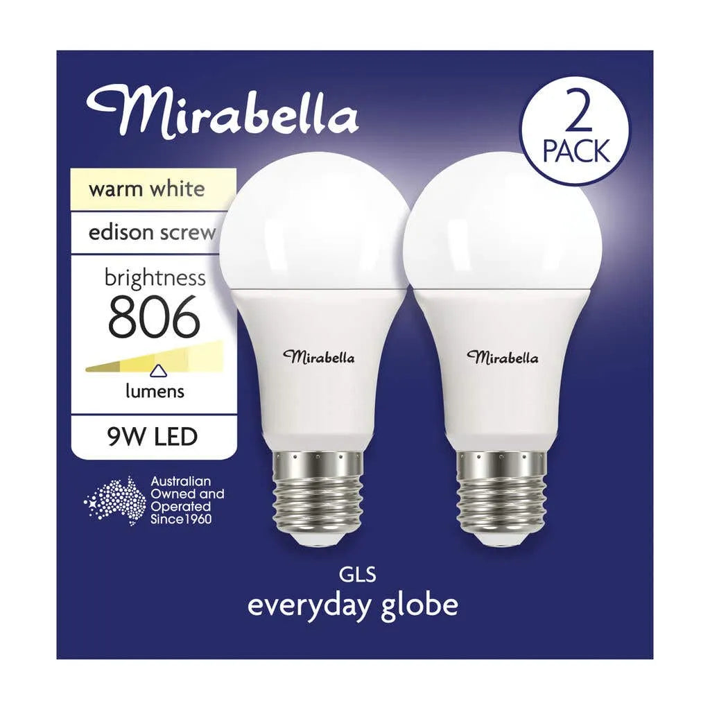 Mirabella LED Gloss 9W 806Lumens 2700K ES Warm White - 2 Pack
