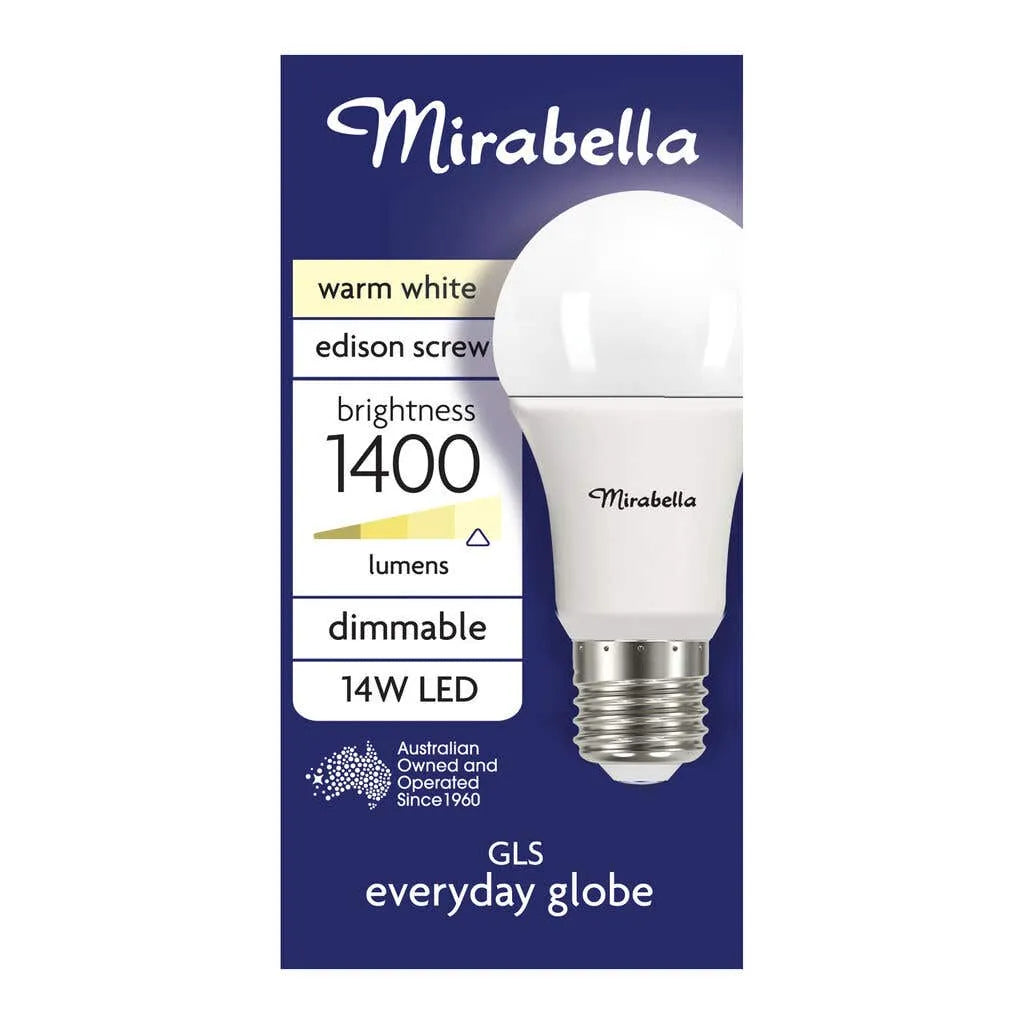 Mirabella LED Gloss Dimmable Globe 14W ES Warm White