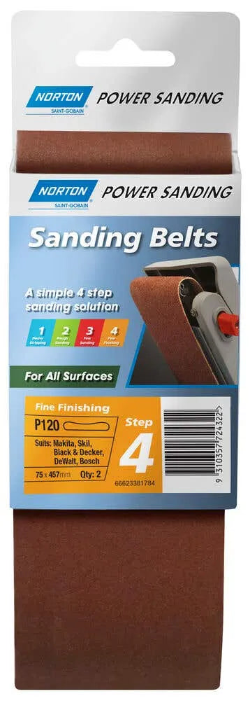 Norton Belt Cloth 75 x 457mm P120 Grit - 2 Pack