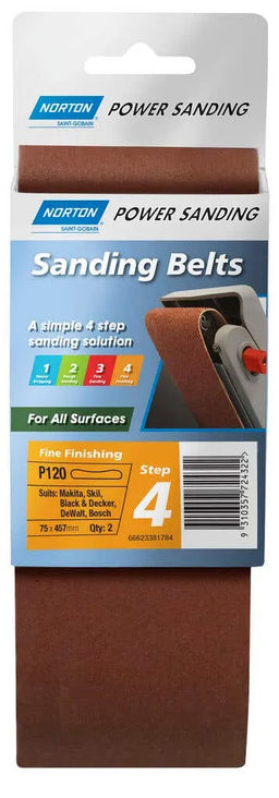 Norton Belt Cloth 75 x 457mm P120 Grit - 2 Pack