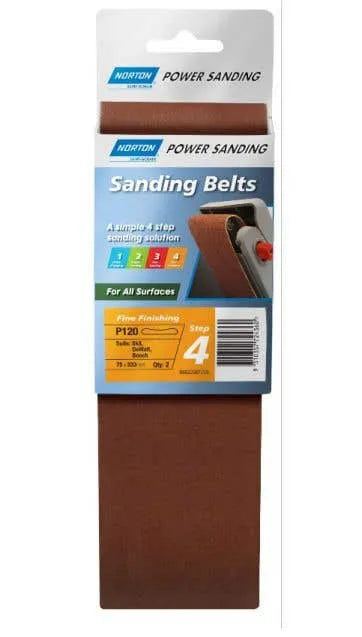 Norton Cloth Sanding Belt P120 Grit 75 x 533mm - 2 Pack