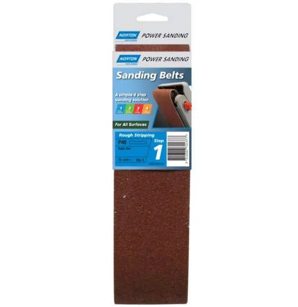 Norton Cloth Sanding Belt P40 Grit 75 x 610mm - 2 Pack