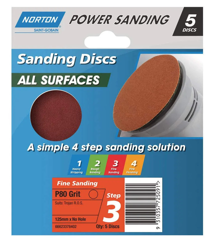 Norton Disc Sanding Sheet P80 Grit 125mm - 5 Pack