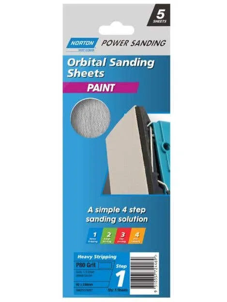 Norton Paint Sanding Sheet P80 Grit 92 x 230mm - 5 Pack