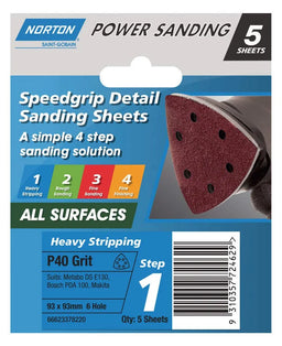 Norton Sanding Sheet 6H P40 Grit 93 x 93mm - 5 Pack